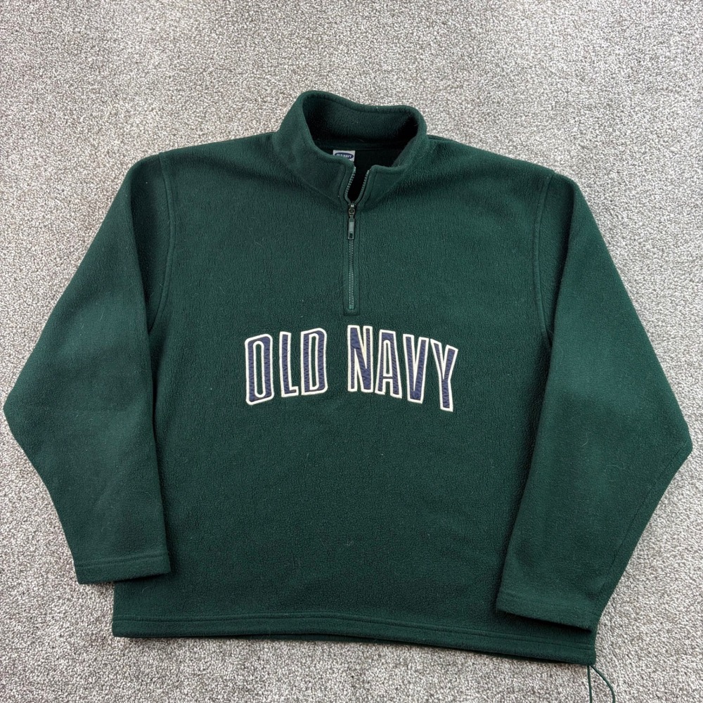 Vintage Old Navy Fleece Pullover Mens Large Green 1/4 Zip Spell Out